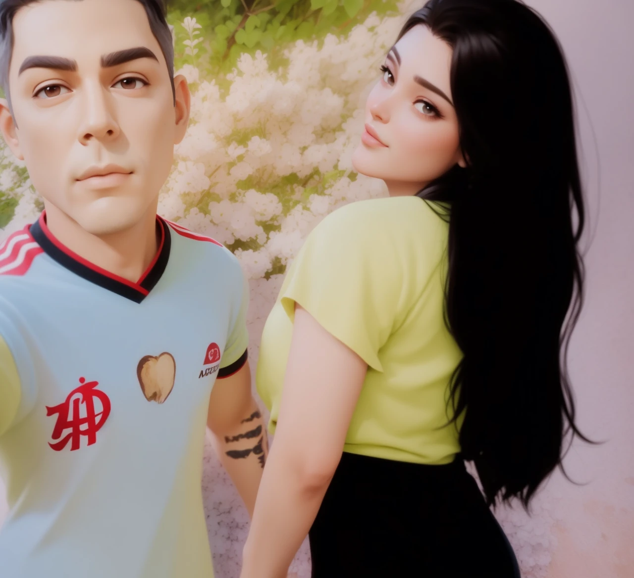 there is a man and a woman taking a selfie together, imagem de arte digital, pintura digital dos desenhos animados, arte digital. @mariomaniacdude, retrato de casal, arte digital!!, pintura mate digital, Foto 3D, Foto 3D, pintura digtial, arte digital, mas foto, Foto realista, pintado digital, painitng digital, retrato de casais
