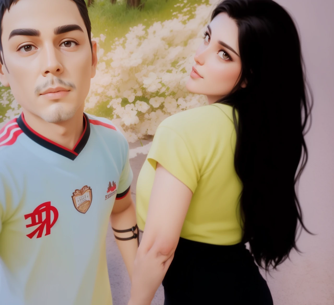 there is a man and a woman taking a selfie together, imagem de arte digital, pintura digital dos desenhos animados, arte digital. @mariomaniacdude, retrato de casal, arte digital!!, pintura mate digital, Foto 3D, Foto 3D, pintura digtial, arte digital, mas foto, Foto realista, pintado digital, painitng digital, retrato de casais