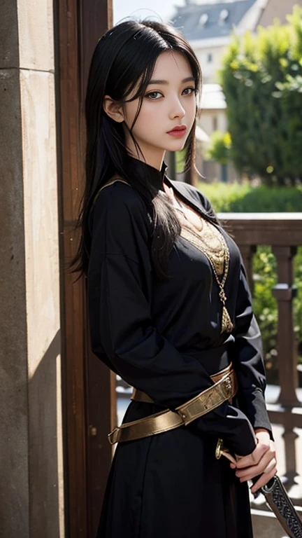 Beautiful girl, black hair, sword master.