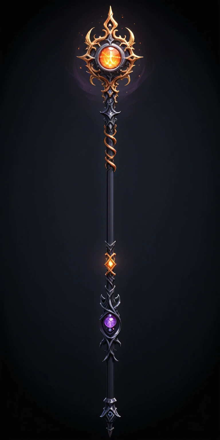 pixel art, cartoon illustration, Divine glavie greatstaff, Powerfull Magical theme, simple black background, RPG game icon 