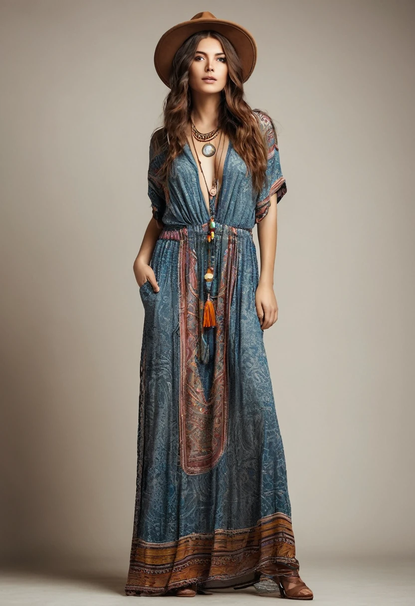 ,Beautiful  woman , stand up,boho style, full-length 