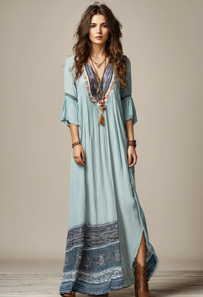 ,Beautiful woman , stand up,boho style, full-length