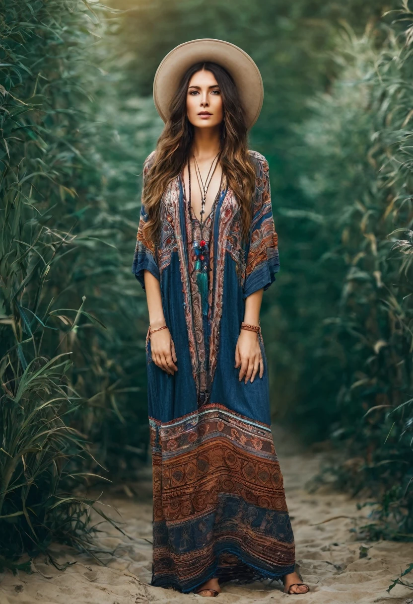 ,Beautiful  woman , stand up,boho style, full-length 