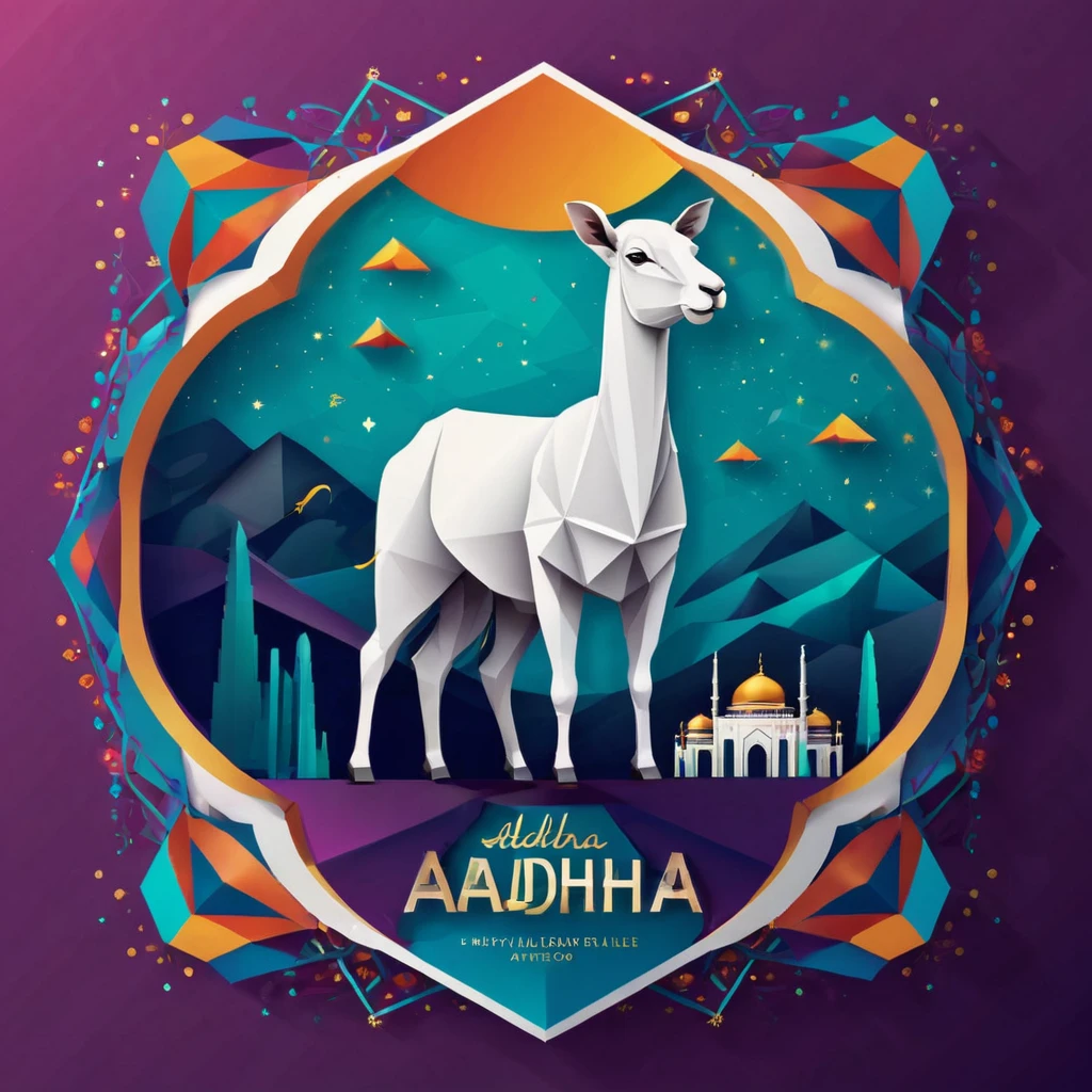 eid adha flayer. with a geometric style, flat, with neat shapes