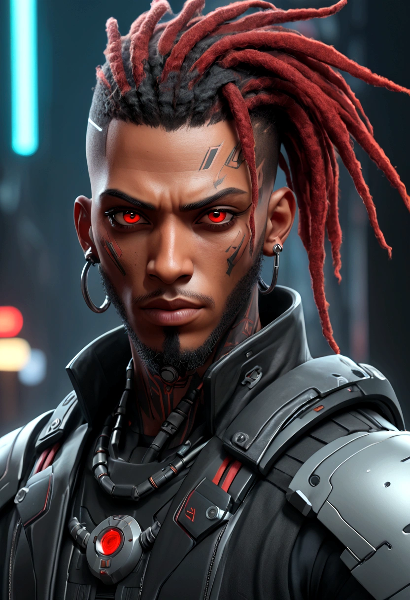 (Best quality, masterpiece, anime style, full of details), 1male, official anime art illustration, African American Male with dark brown eyes, a cartoon of a man with a mask on his face, ((red)) baggy eyes,  black and red dreadlocks, semi-realistic cyberpunk style, portrait of a cyberpunk man, cyberpunk art ultrarealistic 8k, cyberpunk style ， hyperrealistic, cyberpunk character, trendin on artstation, cinematic full character, trending on artstation 4k, portrait of a cyberpunk cyborg, cinematic realistic portrait, cyberpunk hero perfectly photorealistic, incredibly detailed, 8k, UHD, masterpiece, best quality, ultra detailed, intricate,