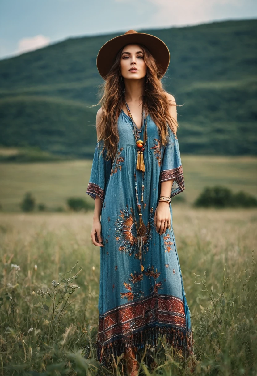 ,Beautiful woman , stand up,boho style, full-length