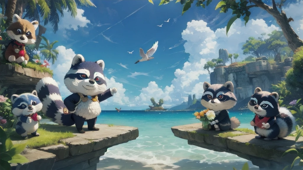 Surrealism、dream-like、 Cute raccoon、Fantasy creatures
