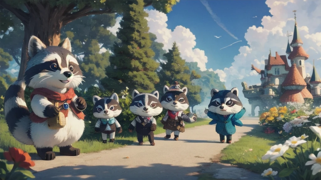 Surrealism、dream-like、 Cute raccoon、Fantasy creatures