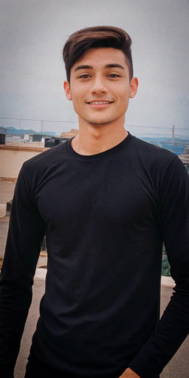 A young man with black hair and grey eyes was smiling he uses after the suit