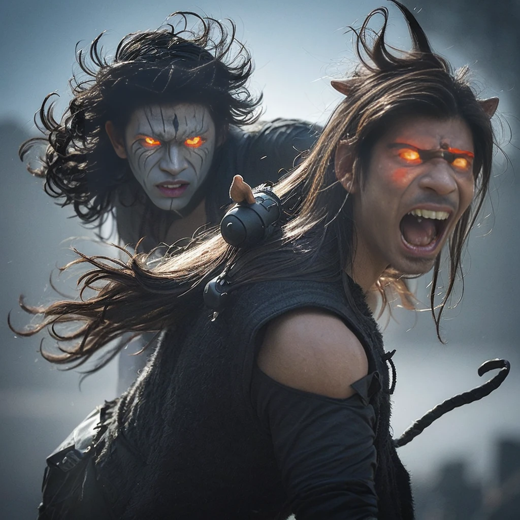 ultra Realastic of a image of lord shiva angry and destroyed background and a male cow with a face painted on, god shiva the destroyer, lord shiva, inspired by Kailash Chandra Meher, shiva, cyborg hindu godbody, hinduism, indian god, gawr gura, hindu aesthetic, trending on Debian art ,avatar image, by Sava Šumanović