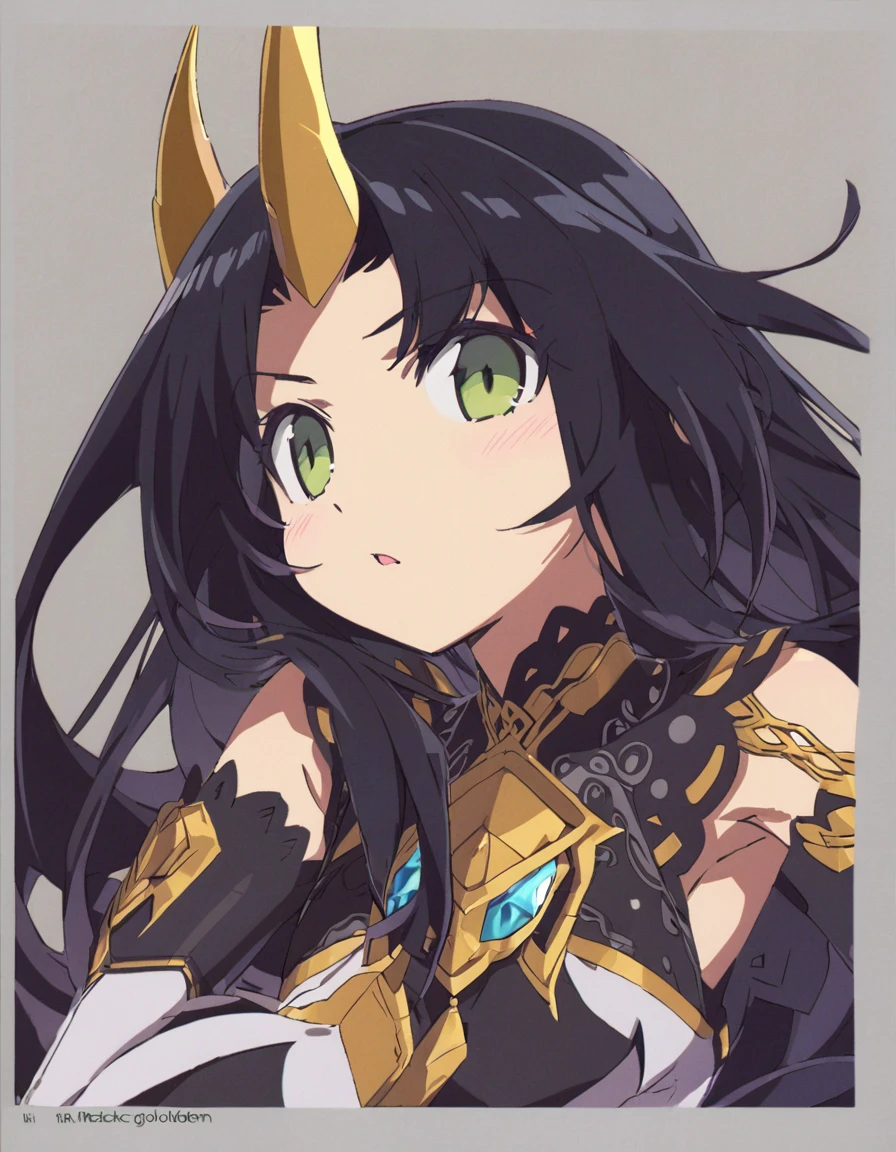 A dragon girl with a crystal horn golden horn Black Hair