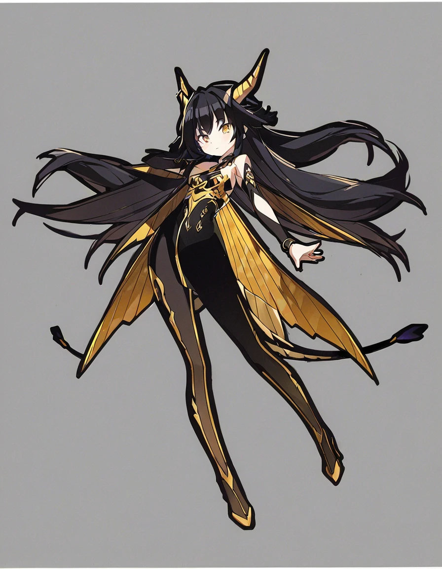 Dragon girl with crystal golden horn Black Hair Full body black