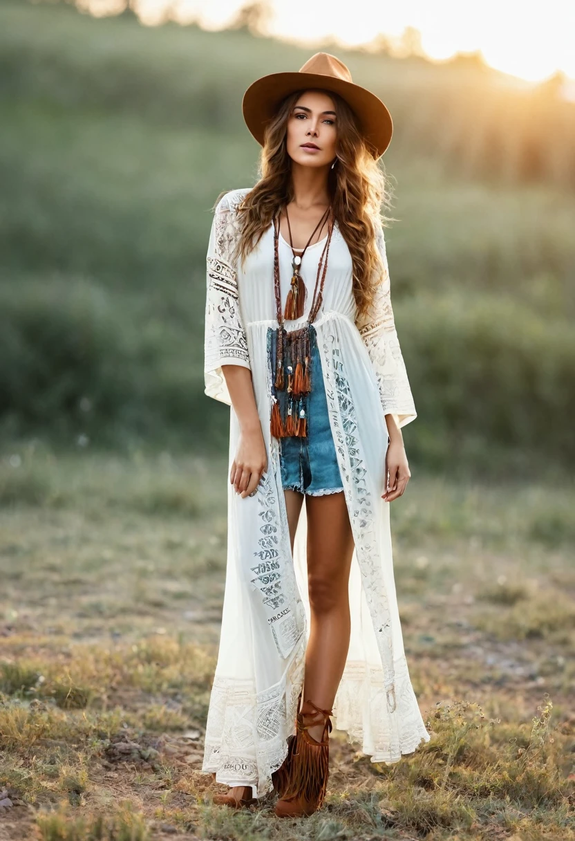 ,Beautiful  woman , stand up,boho style, full-length 