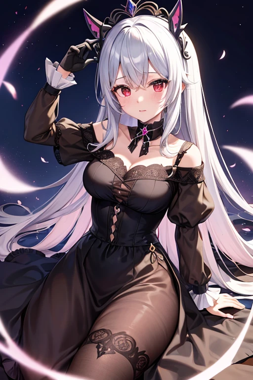 Waifu reina dragon, gabardina oscura, espadas de runa, mascarilla,