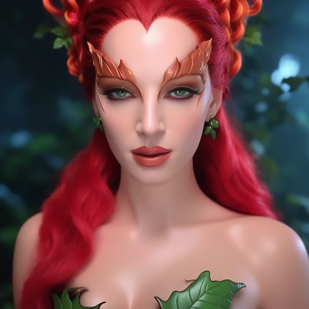 Ultra realistic extremely beautifully detailed 8k picture of 1 gorgeously cute and cool woman uma poison ivy, extremely detailed eyes mouth and facial features, gorgeous breathtaking composition and epic cinematic lighting, seductive, dominating, evil, sexy, evil smile, mesmerizing, pheromones, pink gas, red leather bodysuit, big breasts, seducing viewer, evil, evil face, beautiful lips, detailed lips, focus on lips