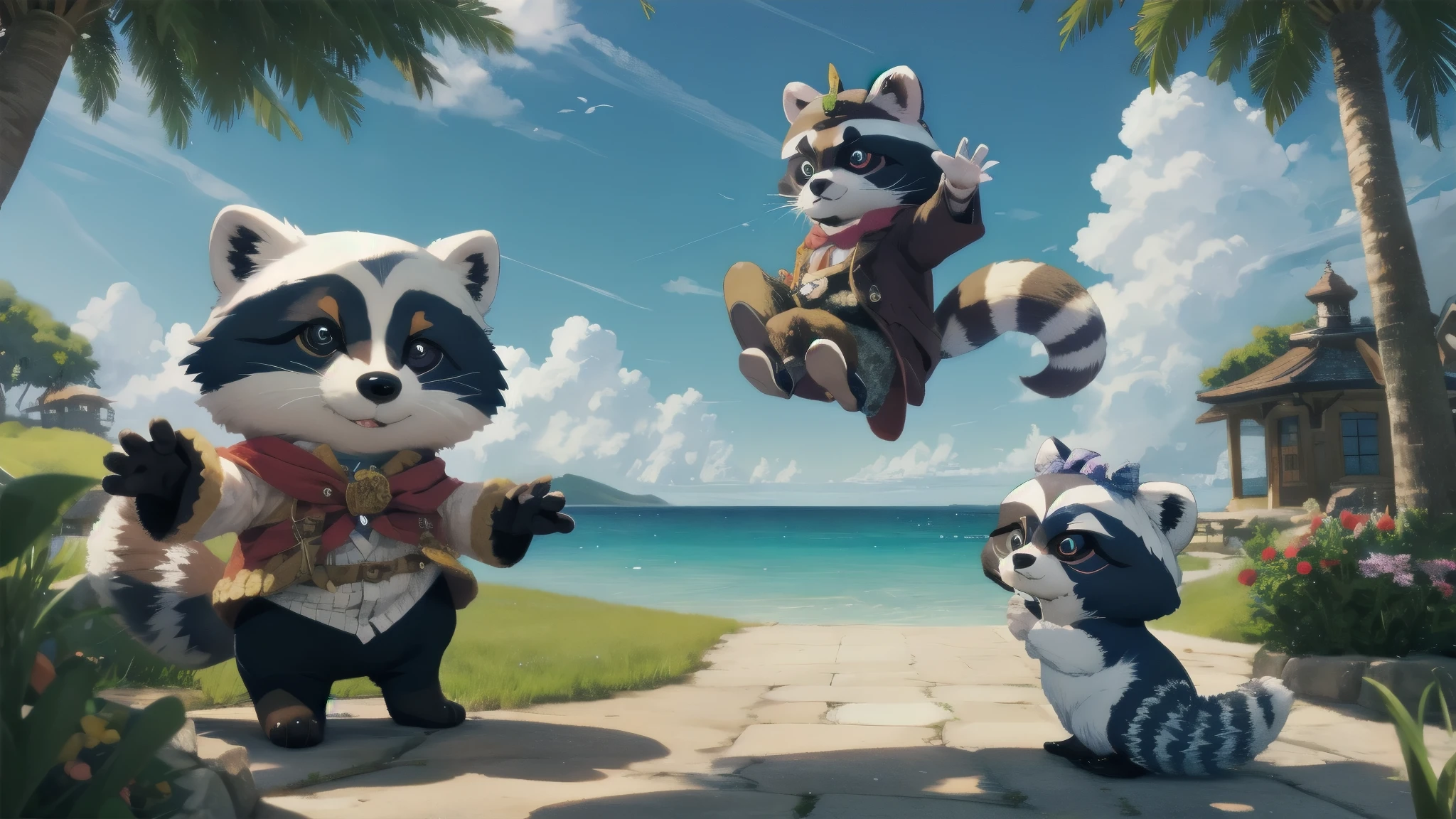 Surrealism、dream-like、 Cute raccoon、Fantasy creatures