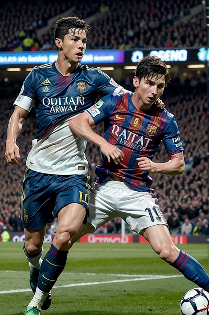 Cristiano Ronaldo, golpeando a Messi, Ronaldo enojado, Messi tratando de esquivar El golpe 