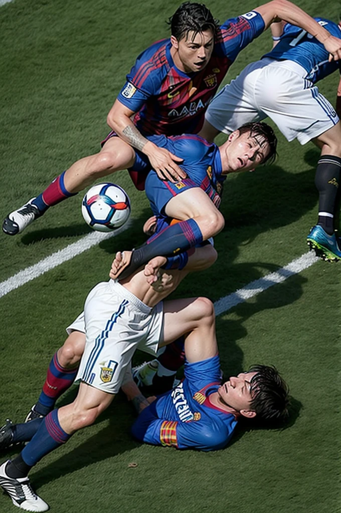 Cristiano Ronaldo, golpeando a Messi, Ronaldo enojado, Messi tratando de esquivar El golpe