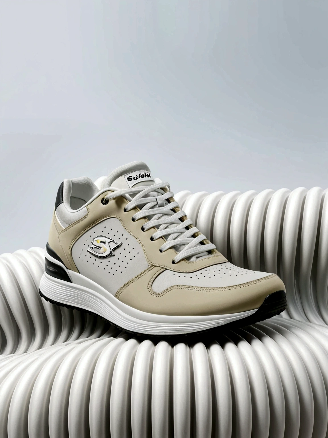 A pair of sneakers,Background clean light yellow green gradient color,Only shoes appear,The shoes must be seen all over the body,Shoes are shiny,Fine details,HD resolution,Best picture quality,Higher quality,High Detail,Ultra-high resolution,8K resolution,masterpiece
