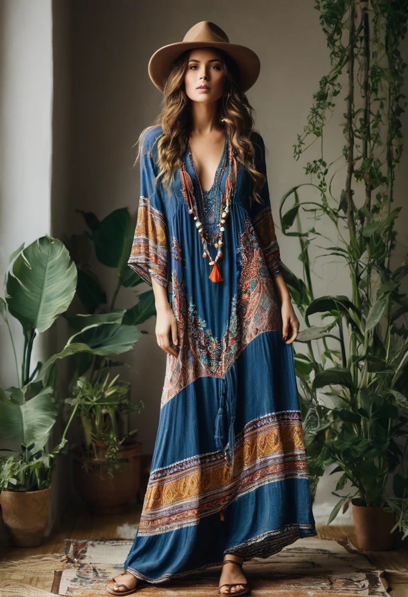 ,Beautiful woman , stand up,boho style, full-length