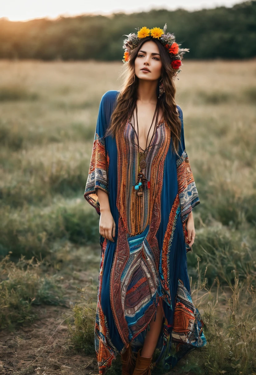 ,Beautiful woman , stand up,boho style, full-length