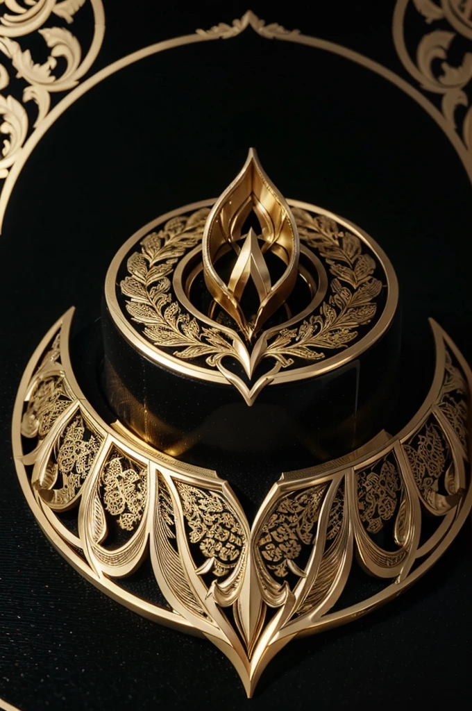 A luxurious and intricate 3D logo on a sleek black background. The golden elements of the logo possess a striking metallic sheen, highlighting the premium and refined look. In the foreground, the words “Asher Formals” are elegantly written in a sophisticated serif or handwritten font, perfectly complementing the opulent theme., 3d render, typographyLess
