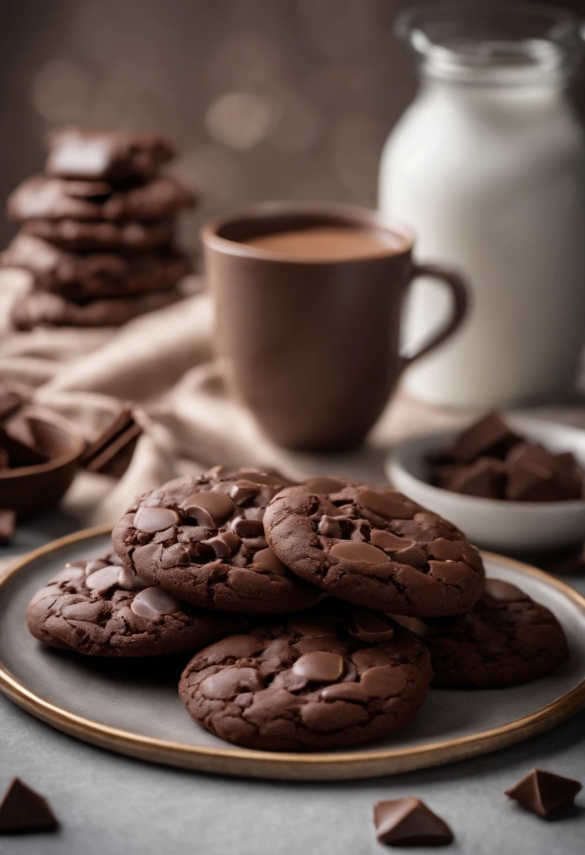 Biscoito cookie(((cookie de chocolate))), sobre a mesa de uma confeitaria, realista, 4k, photo taken by the best photographer in the world, profundidade de campo, ao fundo a cozinha da confeitaria, melhor foto, professional resolution, for product catalog, a melhor confeitaria do mundo, cookie de chocolate, gotas de chocolate. Cookie da Levain Cookies, marca famosa de cookies. 4k