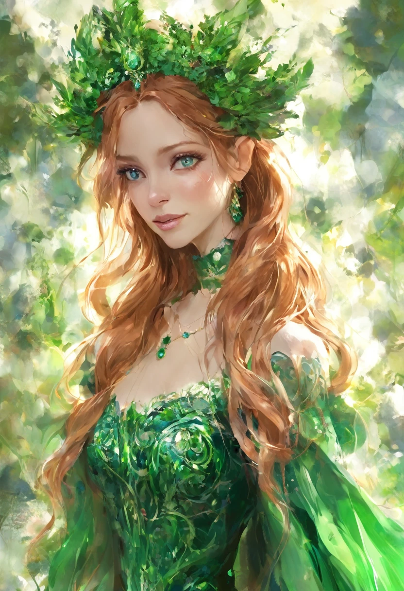 Princesa pelirroja con ojos verdes, vestida con un vestido hermoso