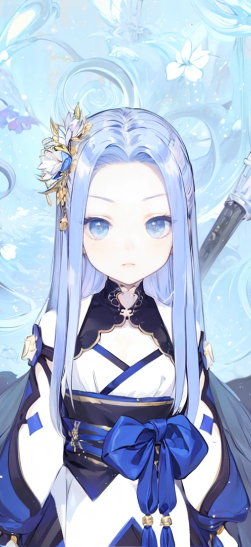 (highest quality, 8K, cg, Beautiful details upper body, , thumb girl, taffeta coat dress, space background, complex facial features, flowing long hair, almond shaped eyes, Elaborate eye makeup, long fluttering eyelashes, Big eyes blink with a starry gaze, exquisite lip detail, soft and harmonious style),Empress of the universe,god々queen of,stern look,serious expression,blue hair,gold decoration,angry face,