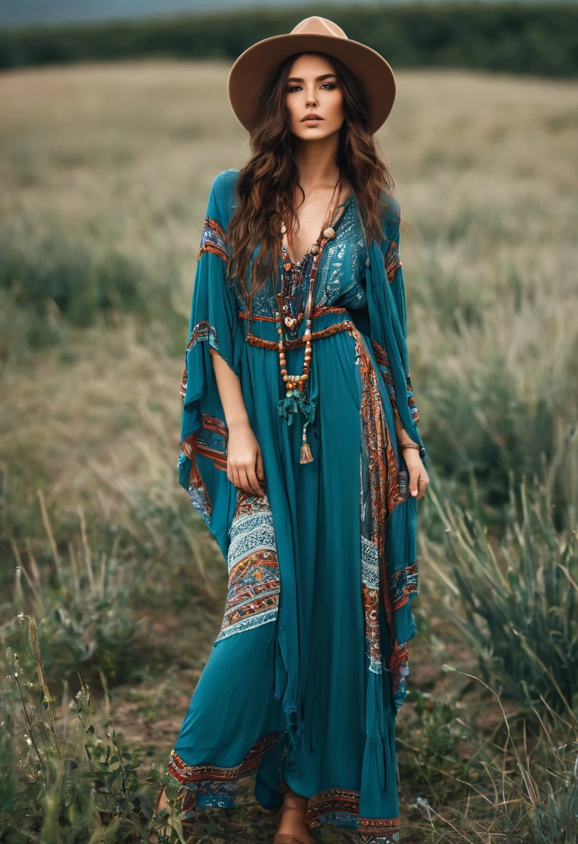 ,Beautiful woman , stand up,boho style, full-length