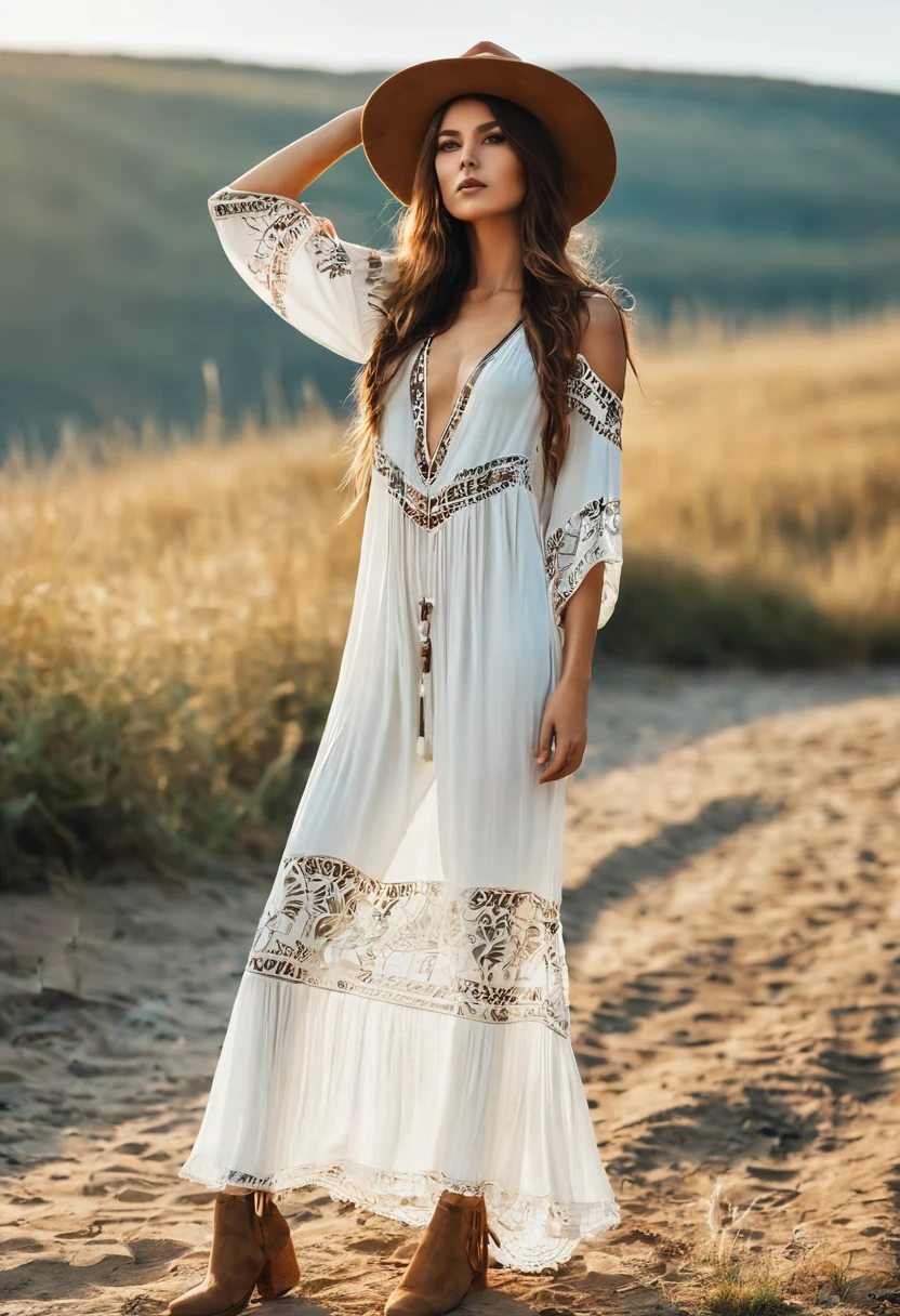 ,Beautiful woman , stand up,boho style, full-length
