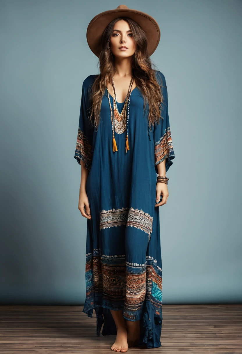 ,Beautiful woman , stand up,boho style, full-length
