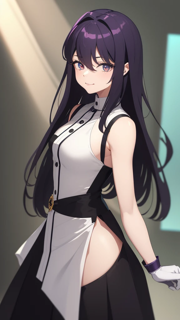 The image is an illustration of a female character in an anime or manga style. El personaje tiene el pelo corto de color rubio claro con dos orejas parecidas a las de un gato en la parte superior de su cabeza, que parecen ser parte de una diadema o accesorio. His eyes are partially closed, con un ojo visible que tiene un iris morado, and has a playful expression with his tongue sticking out.

Lleva un traje que es predominantemente blanco con acentos en negro, amarillo y naranja. El traje tiene un aspecto futurista o de armadura, con un cuello alto y hombreras. Destacadamente, his chest area is exaggeratedly large and emphasized in the drawing, a common stylistic choice in certain anime or manga genres. There are also black straps that appear to be part of gloves or wrist accessories on her arms..

The character is drawn with a focus on the upper part of his body, and the perspective is from a slightly low angle, mirando hacia arriba. El fondo de la imagen es blanco liso, poniendo todo el enfoque en el personaje. El estilo es colorido y detallado, con sombreado que le da al personaje una apariencia tridimensional.
Imagen NSFW