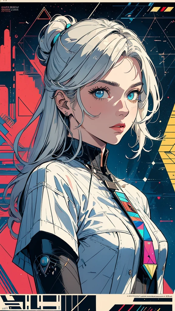 (((masterpiece, highest quality))),(((solo:1.2))),(((1girl:1.2))),32k wallpaper, very detailed, poster, vintage science fiction, 1960s,(((((geometric cinematic movie poster))))), (bauhaus), shape,(((abstract))), mid century modern, movie poster, vintage, Perfect Lady,1970's, halftone, speech bubble,(((portfolio,Close-up))),(((various angle))),(((bust up))),((highlight)),Vast landscape,((((heterochromia)))),(((complete. detailed face))),(((Extremely talented))),(((most complecated machine)))