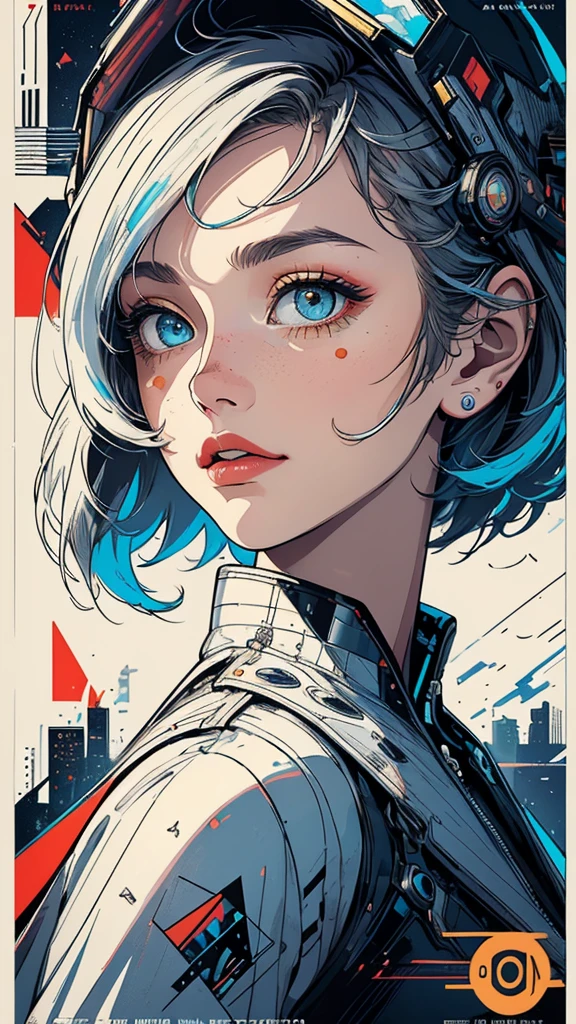 (((masterpiece, highest quality))),(((solo:1.2))),(((1girl:1.2))),32k wallpaper, very detailed, poster, vintage science fiction, 1960s,(((((geometric cinematic movie poster))))), (bauhaus), shape,(((abstract))), mid century modern, movie poster, vintage, Perfect Lady,1970's, halftone, speech bubble,(((portfolio,Close-up))),(((various angle))),(((bust up))),((highlight)),Vast landscape,((((heterochromia)))),(((complete. detailed face))),(((Extremely talented))),(((most complecated machine)))