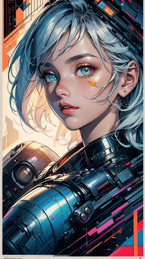 (((masterpiece, highest quality))),(((solo:1.2))),(((1girl:1.2))),32k wallpaper, very detailed, poster, vintage science fiction, 1960s,(((((geometric cinematic movie poster))))), (bauhaus), shape,(((abstract))), mid century modern, movie poster, vintage, Perfect Lady,1970's, halftone, speech bubble,(((portfolio,Close-up))),(((various angle))),(((bust up))),((highlight)),Vast landscape,((((heterochromia)))),(((complete. detailed face))),(((Extremely talented))),(((most complecated machine)))