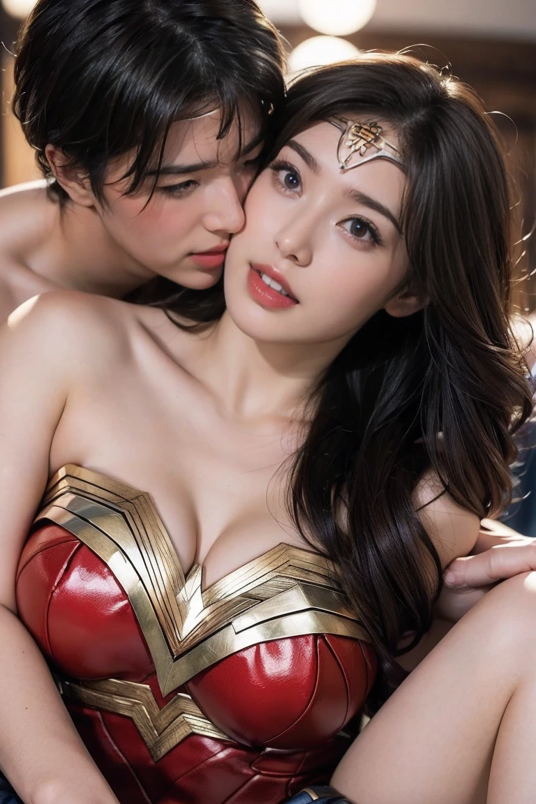 私はWonder Womanです、完璧なWonder Womanの衣装,押しdefeat,defeat,A man straddles me,Grabbed by the face、Hug from the front,I was hugged,be strangled to death,You can have it.,Men lick my face with their tongues,The guys lick my head with their tongues,Men lick my hair with their tongues,My body is licked by men,sleeping face,close ~ eye,Open your mouth,Tired face,Face of Suffering,Being slapped in the face,Getting punched in the face,Fighting with men,Fight with the men,Surrounded by men,,Caught between men,Being held back by men,Entanglement with males, Being attacked by a man,Brown Hair,  masterpiece、beautiful girl、fine eye、puffy eye、highest quality, 超High resolution, (reality: 1.4), Cinema Lighting,so beautiful、Beautiful Skin、(超reality的な)、(High resolution)、(8k)、(Very detailed)、(美しくて立派なeye)、(Very detailed)、 Detailed face、Diagonal bangle hair、Brown Hair、20-year-old、Wonder Womanのコスプレ，Wonder Woman