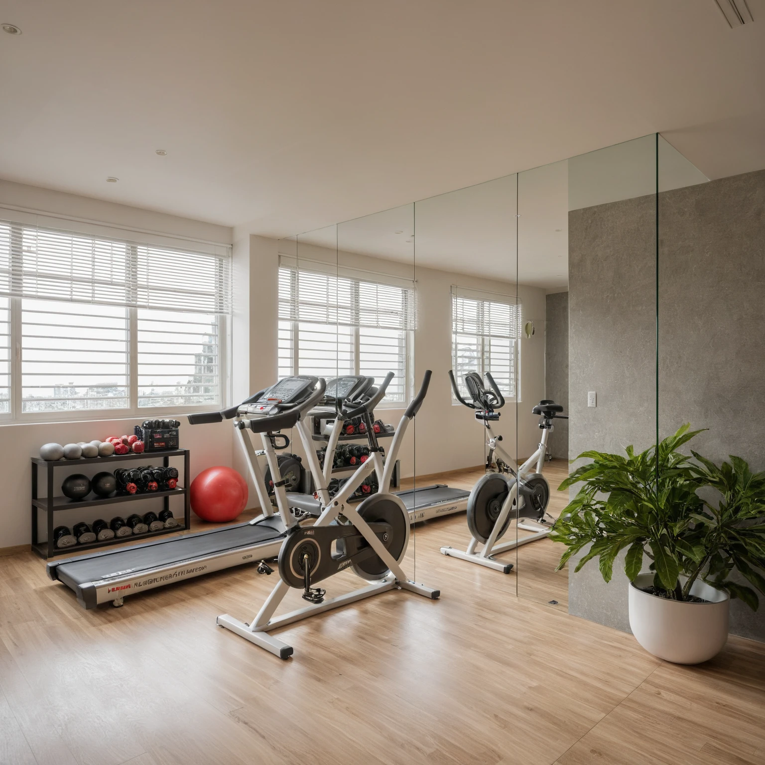 Raw photo,Masterpiece, high quality, best quality, authentic, super detail, 
interior, indoors, white color, gym
, (daylight:1.1), vivid colour, (realistic:1.2),