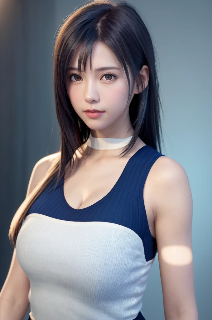 8K, of the highest quality, masutepiece:1.2), (Realistic, Photorealsitic:1.37), (super short Blunt Bangs:1.2), short Horizontal Bangs, turtleneck swimsuit, highest quality, masterpiece, (cleavage:1.1), pale blue hair, Beautiful young woman, Pensive expression, charming, an inviting look, bob hair, Cinematic background, Light skin tone, dark blue lighting Background, short pants,