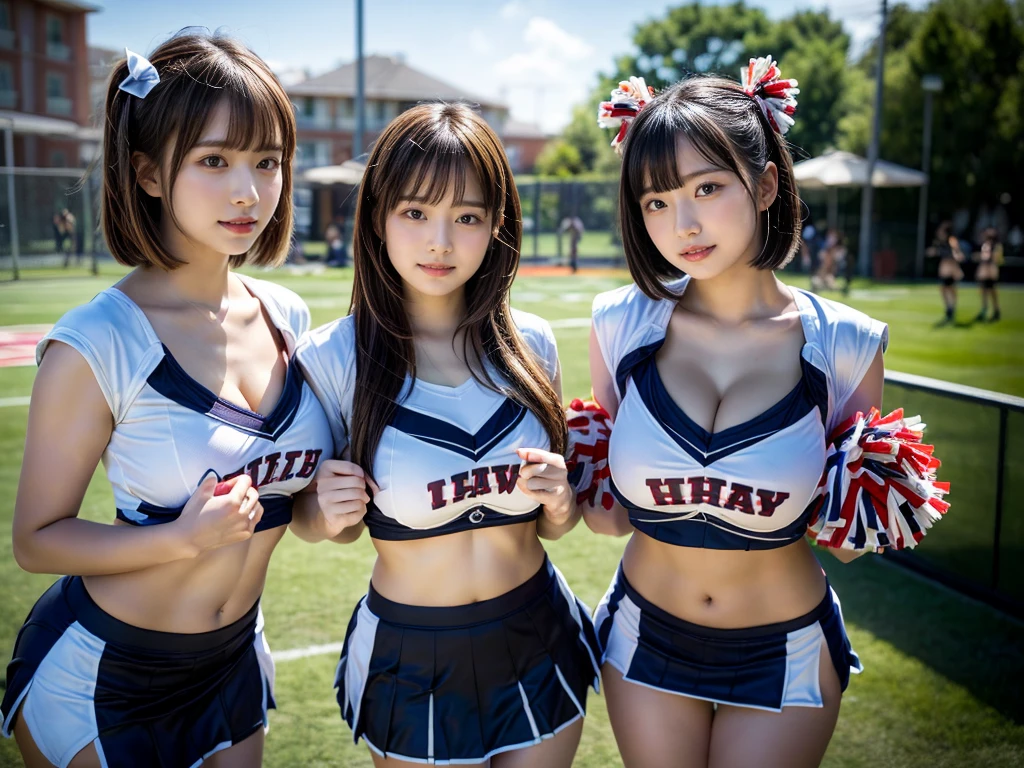 (RAW photo, 4k, masterpiece, high resolution, extremely complex) (realistic: 1.4), cinematic lighting
((2 girls, 2 schoolgirls)),blushing,((innocent)),bright eyes,round eyes,blunt bangs,(short bob hair:1.3),black hair,large breasts,wide hips,Summer Noon, ,Hot, (Best Quality), (Highres), (an Extremely Delicate and Beautiful),(Beautiful 8k face),(Brown eyes),( spectators),(gigantic breasts),(Play with each other,Touching each other's bodies,Touching the body),(cheer girl:1.5),(a miniskirt),(reality),bright lighting,(The background is a luxury hotel room)