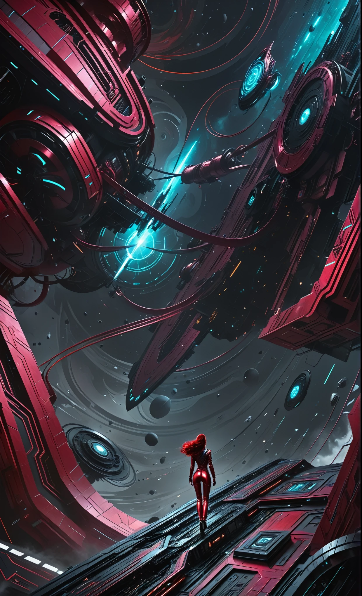 Luis Duarte Art - Crimson Sci - Fi Mystique style, by Luis Duarte, Luis Duarte style, Space Art, Sci-Fic Art, Dark Influence, NijiExpress 3D v3, Kinetic Art, Datanoshing, Oilpainting, Ink v3, Splash style, Abstract Art, Abstract Tech, Cyber Tech Elements, Futuristic, Epic style, Illustrated v3, Deco Influence, AirBrush style, drawing, Metallic Effect, Geo2099 style, Mixpnk