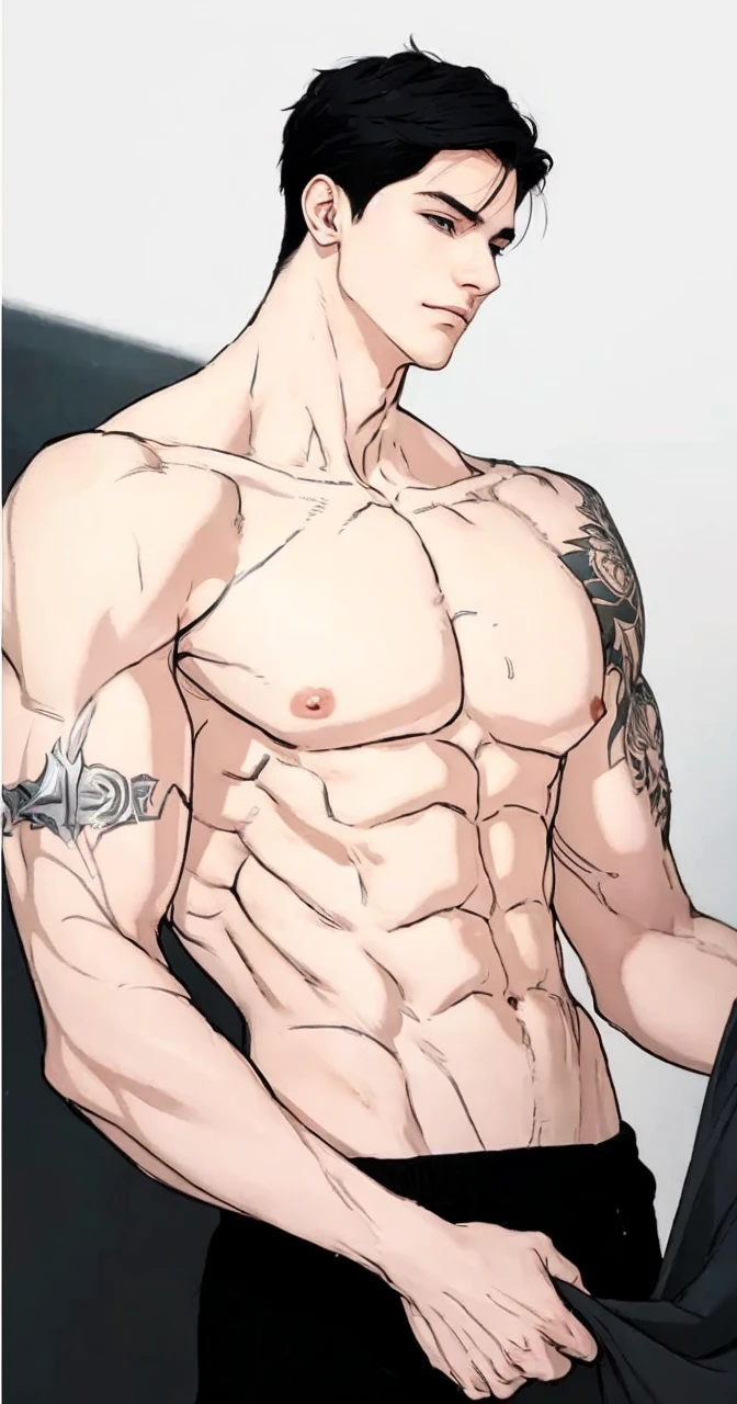 Boy, sixpack, commander style, short hair, perfect face, silver hair