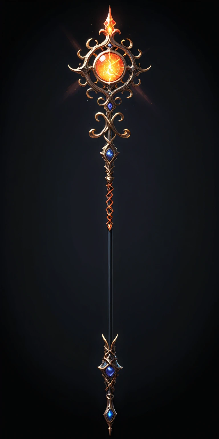 pixel art, cartoon illustration, Divine glavie greatstaff, Powerfull Magical theme, simple black background, RPG game icon 