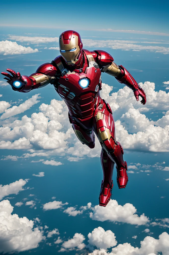 Ironman volando en el cielo