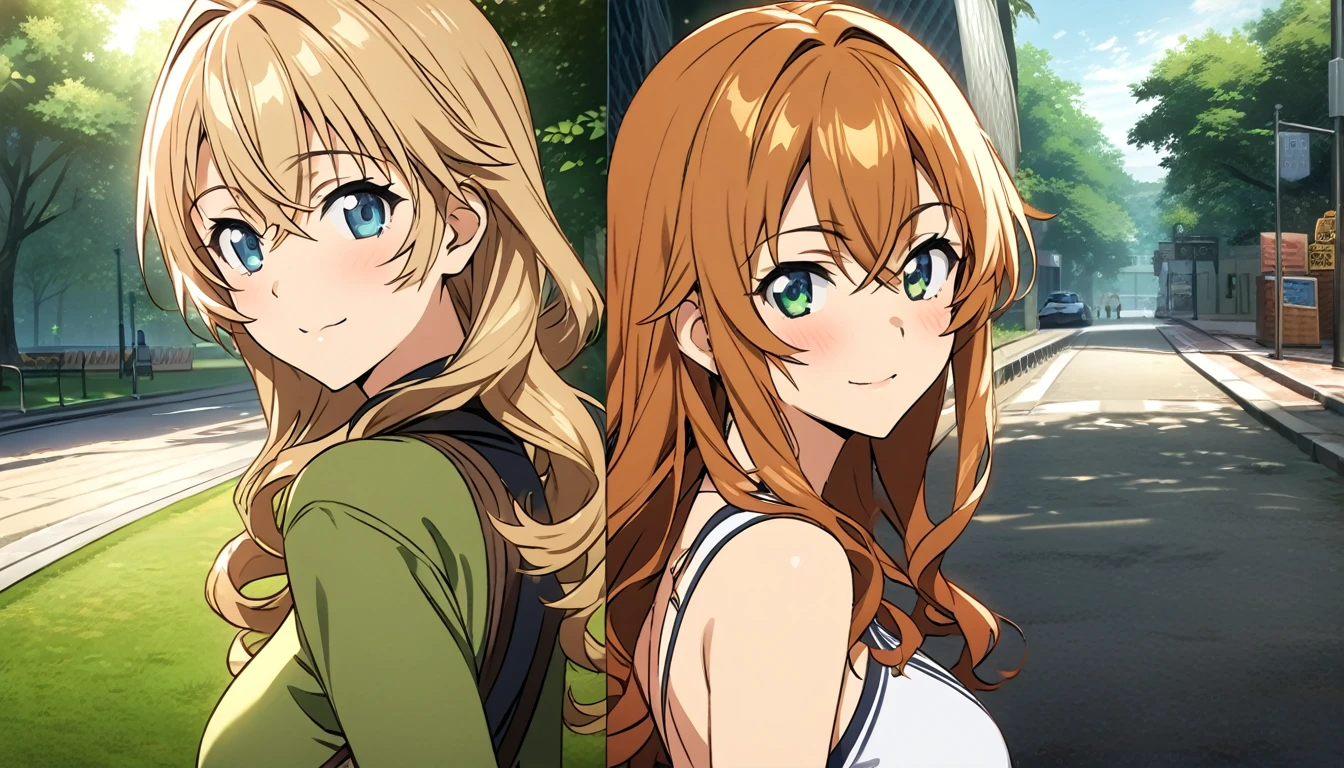 (masterpiece, best quality, hi res:1.2), 1girl, (solo:1.2), pklacey, detailed skin, street, park, trees, grass, backlessclothes, backless dress, close-up portrait of an anime heroine full of confidence and mischief of the background of character selection of a group of anime girls with eyes of different colors, kantai collection style, full body, kantai collection gallery, arte oficialwork, carril, arte oficial, chicas de primera linea style, clear and sharp rpg portrait, character selection portrait, Also, 8K!!, Ilustraciones oficiales del anime., chicas de primera linea cg, finos detalles. (best quality:1.5, highres, UHD, 4K, detailed lighting, shaders), Rsndom color and wavy hair,