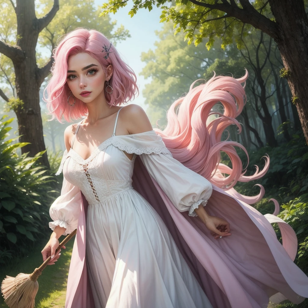 make a woman, with pink hair and white clothes like a nature witch