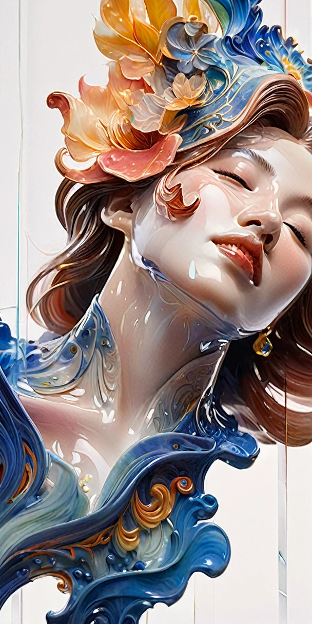 Official Art,Unity 8k Wallpaper,Super detailed,beautiful and aesthetic,masterpiece,best quality,(zendispute, Mandala, dispute, endispute),(Fractal Art:1.3),1 Girl,Very detailed,Dynamic angle,Cowboy shooting,The most beautiful form of chaos,elegant,Barbarian design,Vibrant colors,,author：James Jean,Robbie Devi Antonio,Ross Chen,French Bacon,Michael Mraz,Adrian Genius,Petra Corrette,Gerhard Richter,Takato Yamamoto,Ashley Wood,atmosphere,The ecstasy of notes,The flowing notes are clearly visible,White background,ink,landscape,Glass少女,Close your eyes,Glass