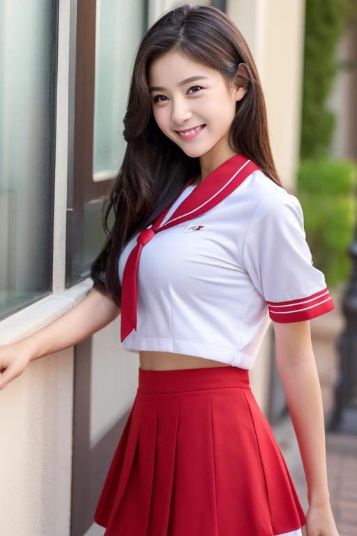 (8k、highest quality、masterpiece:1.2)、(Realistic、Realistic:1.37)、No sleeve、Red ribbon、mini skirt、Very detailed、超A high resolution、1 girl、Lacrosse Uniforms、Beautifully detailed face、Laughter、narrow、(Slim waist) :1.3)、beautifully detailed skin、Skin Texture、Floating Hair、Professional Lighting、Human whole body、ponytail、smile、13 years old、Baby Face、子供っぽいsmile、Sappin'''''''、Moisturizing lips、Pale pink lips、Upper body naked、Lace green underwear、Micro size underwear、Umbilical cord prolapse、AA cup breasts、Cleavage、Panty shot