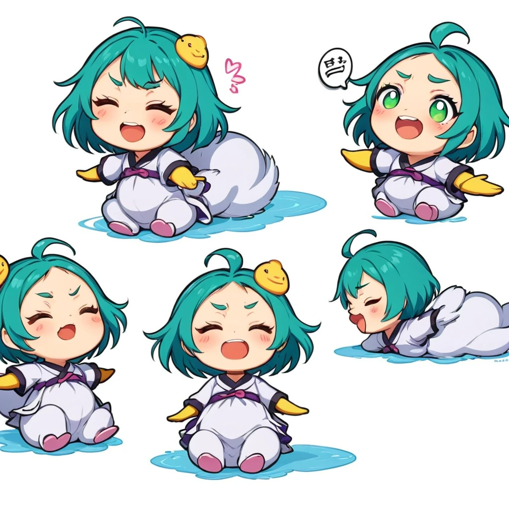 A lovely , screenshot, mori kei, duckcore plush doll art, exaggerated poses, happy, cute, expecting, laughing,
disappointed, exaggerated movements, various expressions and movements, sticker art design, white background, style cute