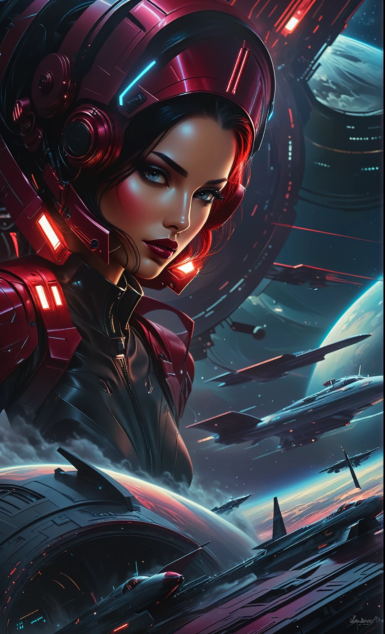 Luis Duarte Art - Crimson Sci - Fi Mystique style, by Luis Duarte, Luis Duarte style, Space Art, Sci-Fic Art, Dark Influence, NijiExpress 3D v3, Kinetic Art, Datanoshing, Oilpainting, Ink v3, Splash style, Abstract Art, Abstract Tech, Cyber Tech Elements, Futuristic, Epic style, Illustrated v3, Deco Influence, AirBrush style, drawing, Metallic Effect, Geo2099 style, Mixpnk